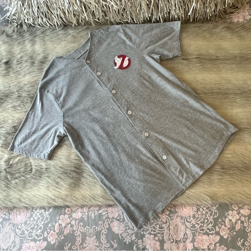 New Retro GHOSTBUSTERS 1984 Logo Baseball Shirt M Gray LOOT CRATE Short Sleeve